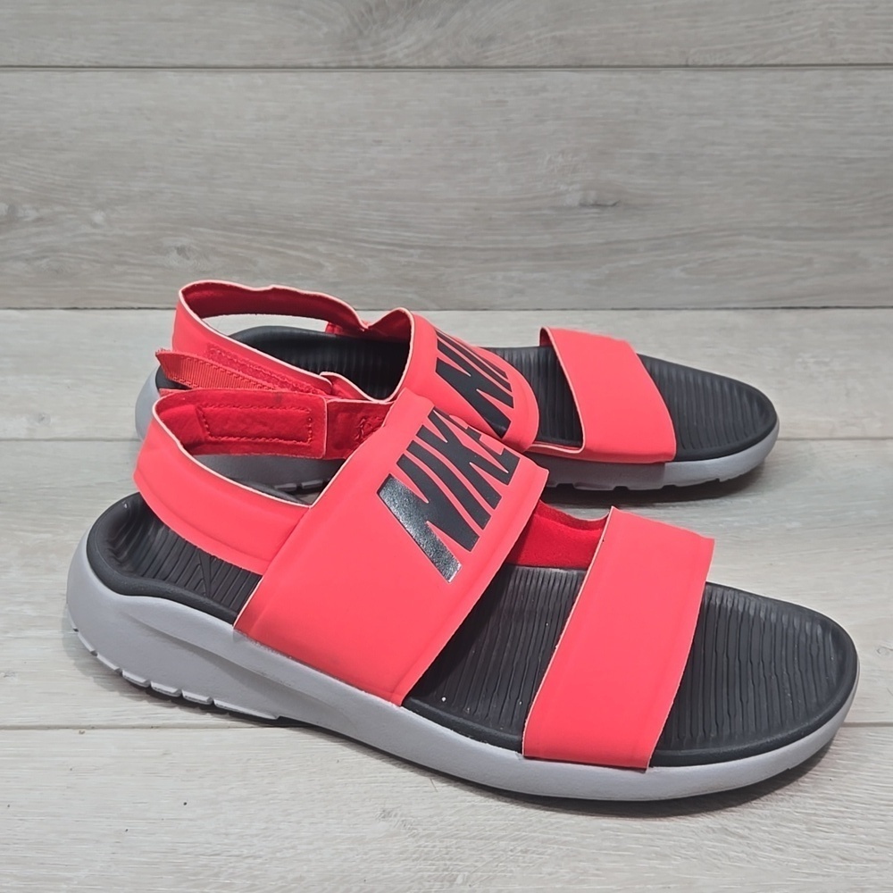 Nike Women Tanjun Lightweight Logo Red Hook&loop Sandals Shoes Sz 10